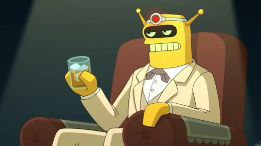 Calculon from Futurama sipping cognac or whatever.