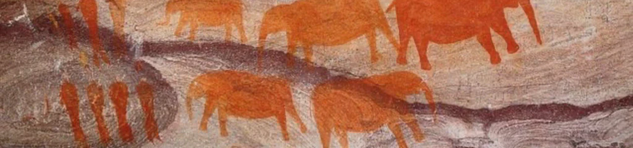 A prehistoric graffiti representing flock of preistoric elephants, from the Cederberg Conservacy in South Africa.