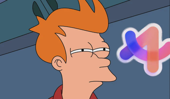 Fry from Futurama staring at the Arc logo.