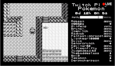 The exciting action of a Twitch Plays Pokemon early run.